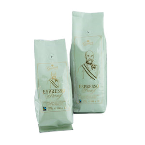 Franzl Espresso in einer mintgrünen Verpackung in zwei verschiedenen Größen