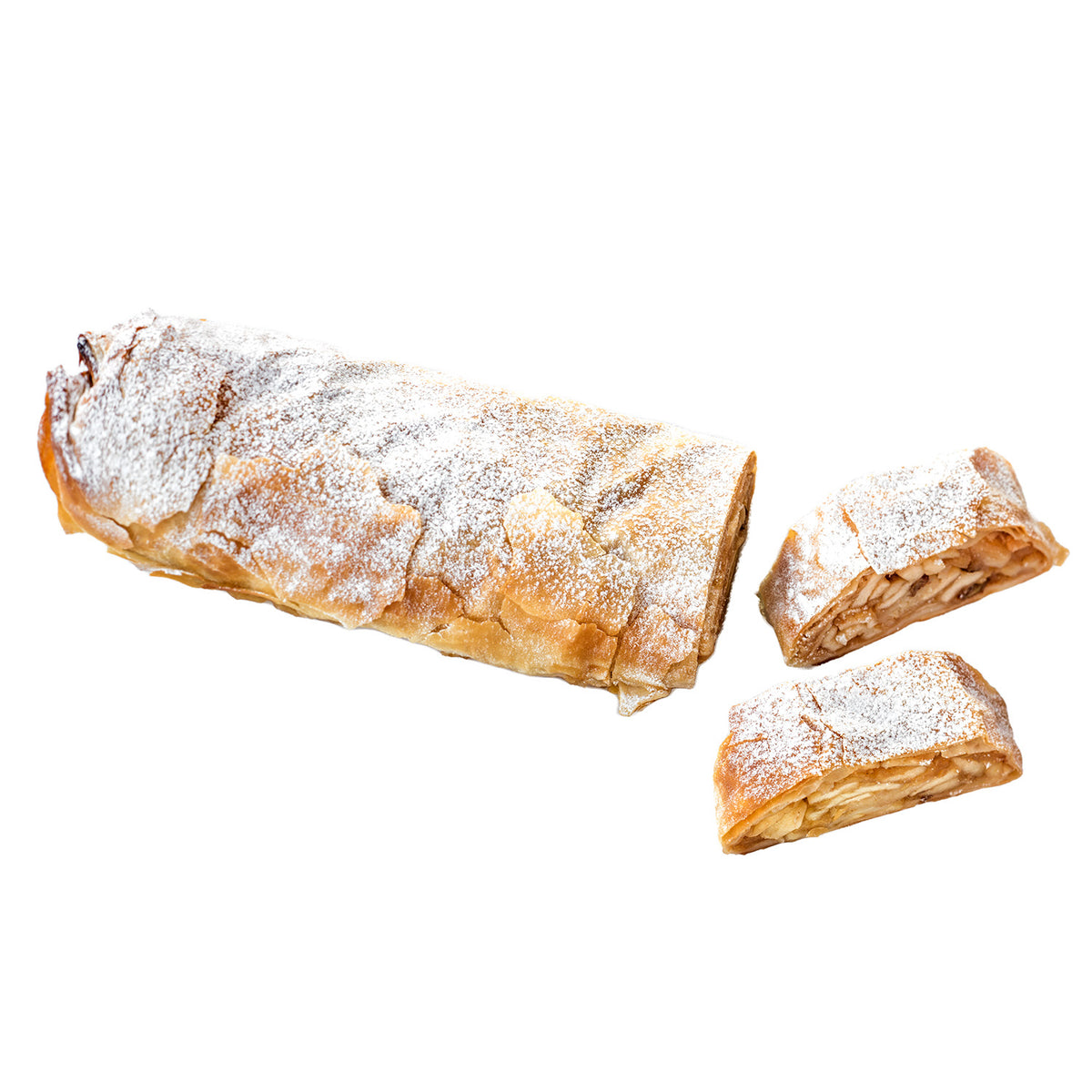 Apfelstrudelstange mit zwei einzelnen Stücken