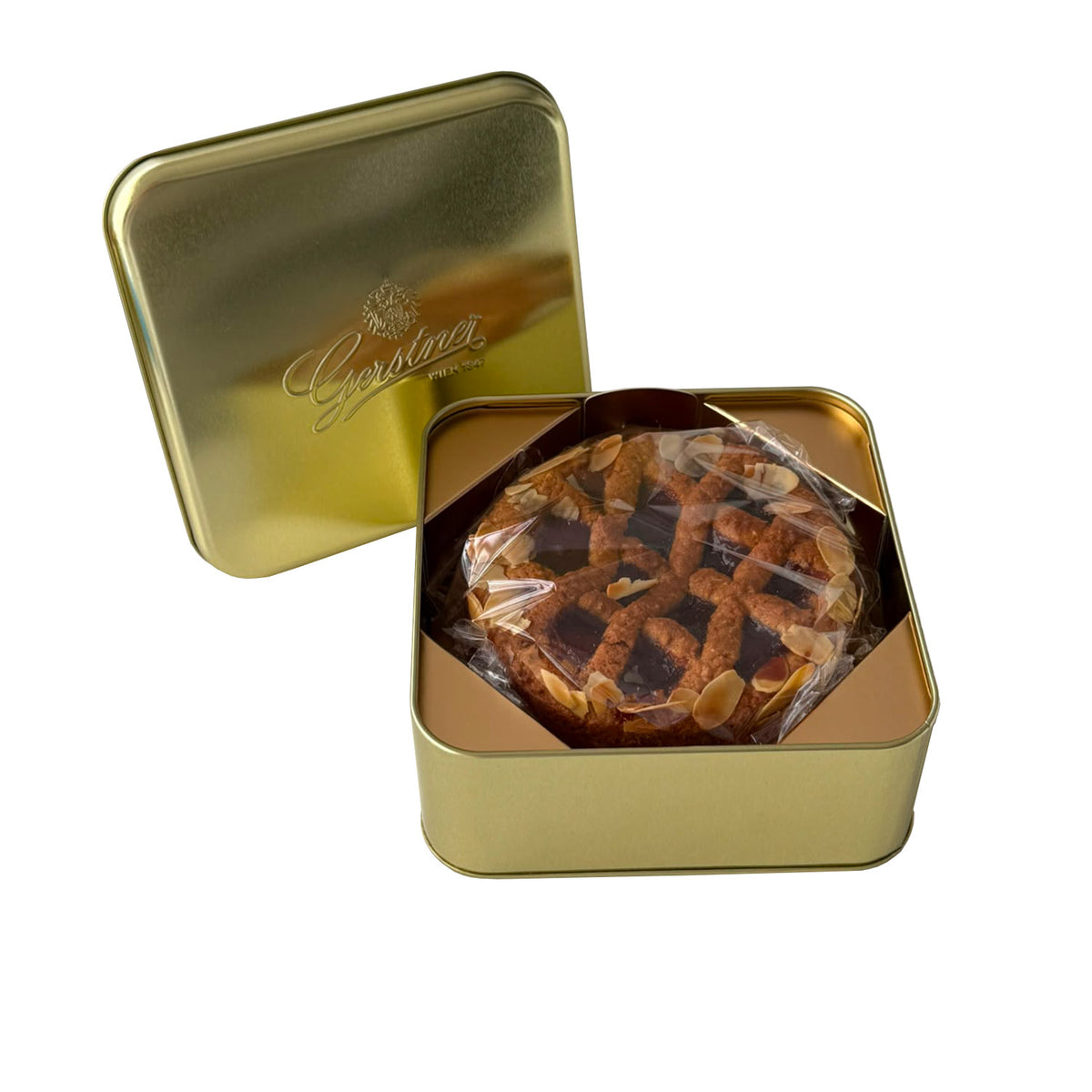 Linzer Torte in der offenen Metalldose 