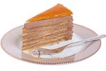 Einzelstück der Dobos Torte auf einem elegantem Teller