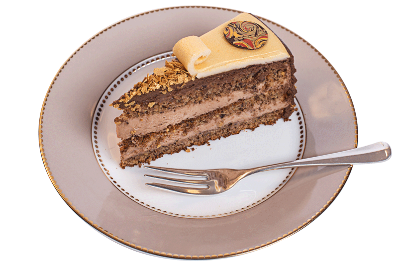 Einzelstück der Klimt Torte auf einem elegantem Teller